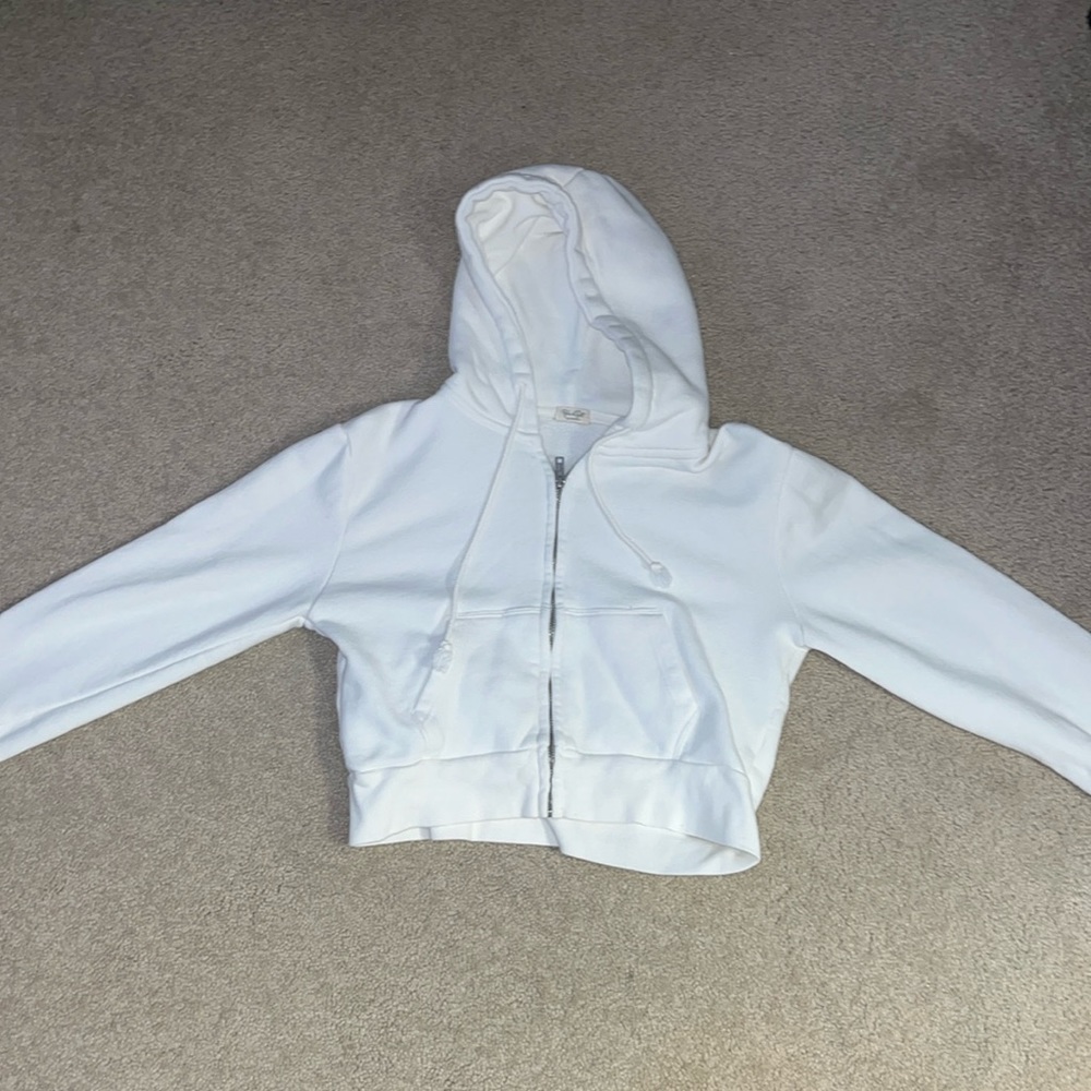 White Brandy Melville Cropped Zip Up